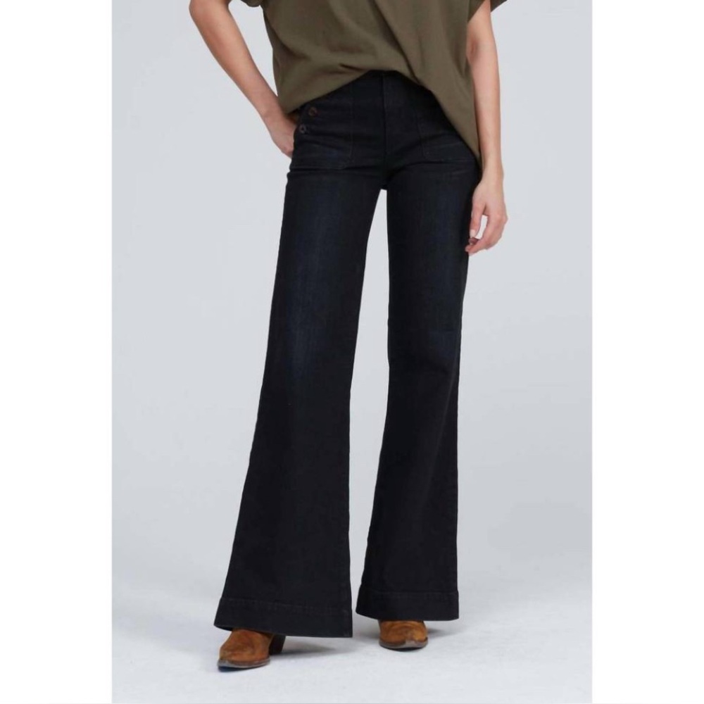 Worn Once $325 ASKK NY Brick House Tuckernuck Wide Leg Jeans in Black 27 (26)